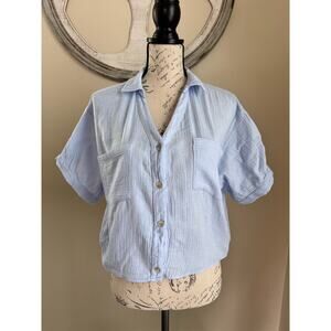 ZOA New York Sleeveless Button Down Blouse Top Tie Front Navy Blue Size L
